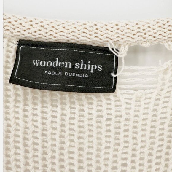 wooden ships knit kangaroo pocket LSV stripe nautical relaxed sweater women S - Picture 6 of 9